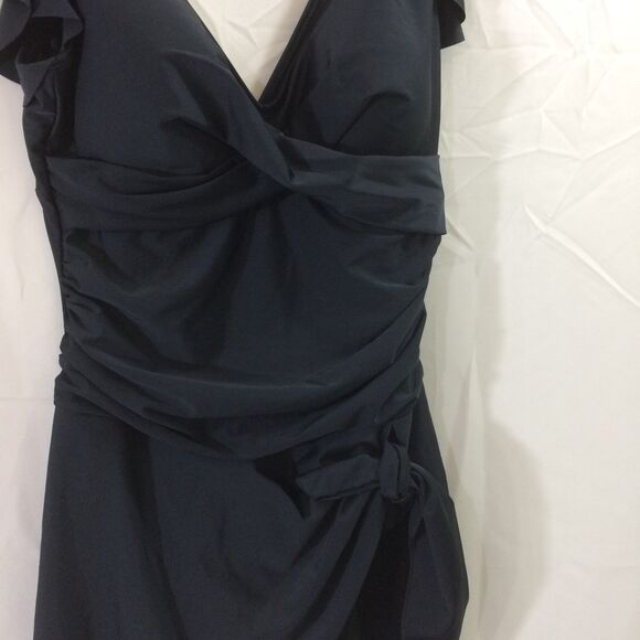 NEW AIDONGER Black Ruffle V-Neck One Piece Swim Dress Size L NWT Swimsuit - Picture 5 of 7